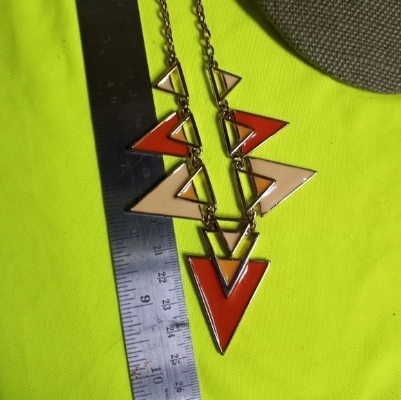 Goldtone orange yellow cream triangle chain necklace - Picture 5 of 6
